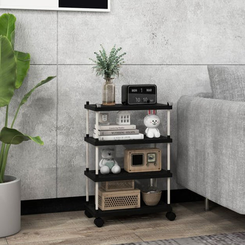 Creative Design Storage Cart with 4 Tiers and Lockable Wheels in Black