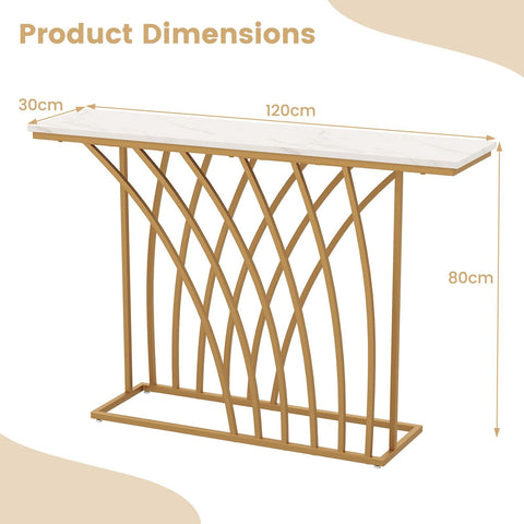 Versatile Console Table with Elegant Golden Frame Design and Faux Marble Table Top