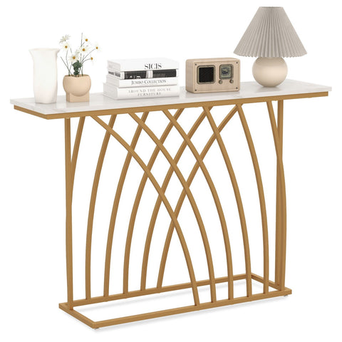 Versatile Console Table with Elegant Golden Frame Design and Faux Marble Table Top