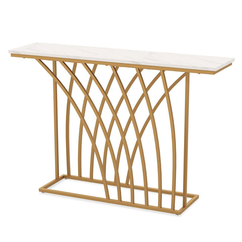 Versatile Console Table with Elegant Golden Frame Design and Faux Marble Table Top