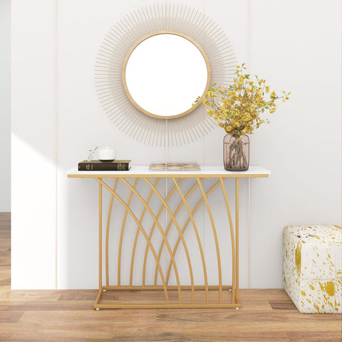 Versatile Console Table with Elegant Golden Frame Design and Faux Marble Table Top
