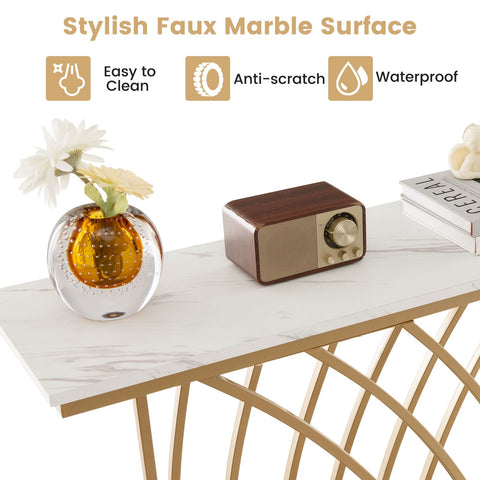 Versatile Console Table with Elegant Golden Frame Design and Faux Marble Table Top