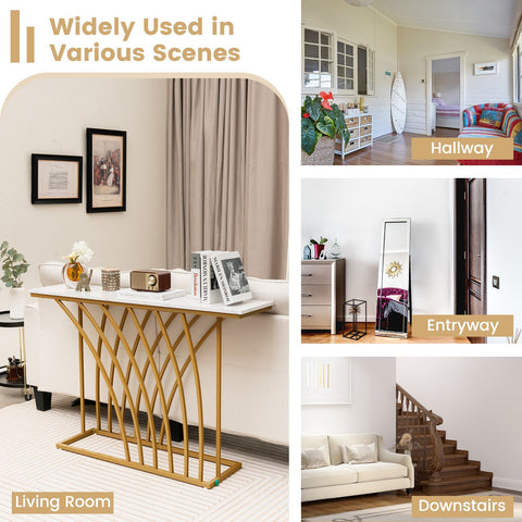 Versatile Console Table with Elegant Golden Frame Design and Faux Marble Table Top