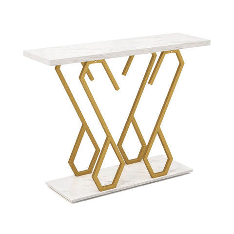 Elegant Modern Entryway Console Table with Sturdy Metal Frame and Faux Marble Top