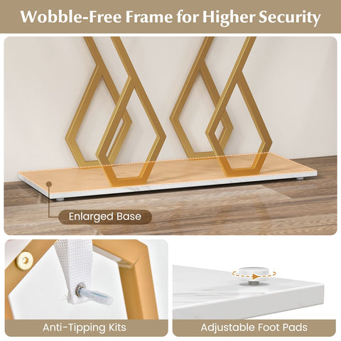 Elegant Modern Entryway Console Table with Sturdy Metal Frame and Faux Marble Top