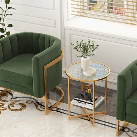 Simple Round Side Table with Storage Shelf and Sturdy Wood Frame