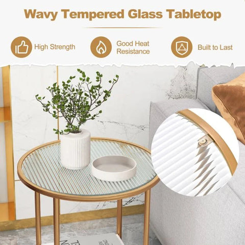 Simple Round Side Table with Storage Shelf and Sturdy Wood Frame