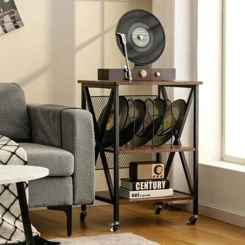 Modern and Functional Side Table with Mesh Design and Ample Storage