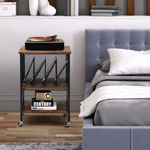 Modern and Functional Side Table with Mesh Design and Ample Storage