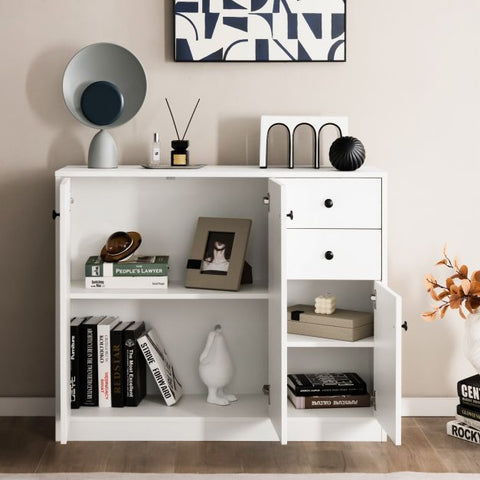 Modern Buffet Sideboard with 2 Pull-out Drawers and 3 Doors-White