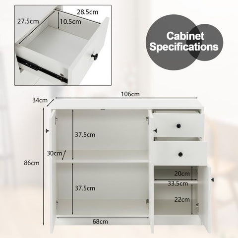Modern Buffet Sideboard with 2 Pull-out Drawers and 3 Doors-White