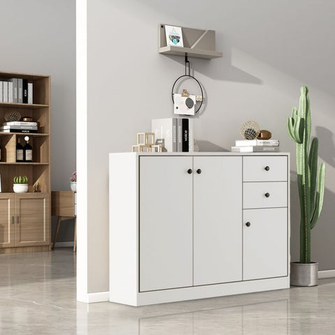 Modern Buffet Sideboard with 2 Pull-out Drawers and 3 Doors-White