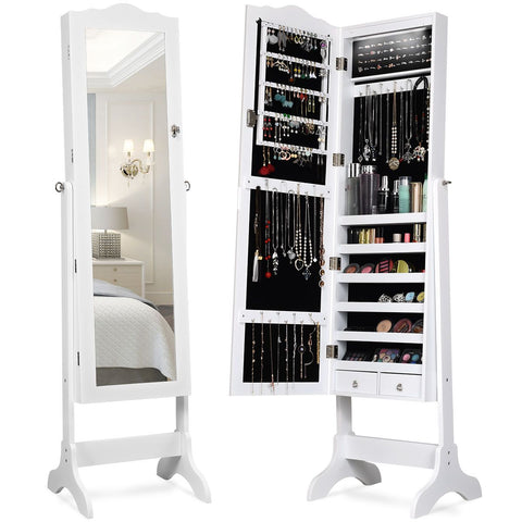 Classic Standing Jewellery Mirror with Storages, Lock and Internal LED