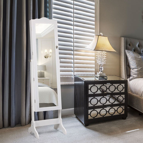 Classic Standing Jewellery Mirror with Storages, Lock and Internal LED