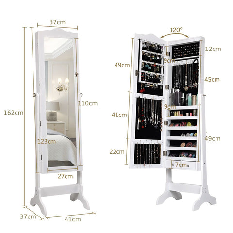 Classic Standing Jewellery Mirror with Storages, Lock and Internal LED