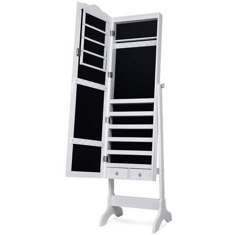 Classic Standing Jewellery Mirror with Storages, Lock and Internal LED
