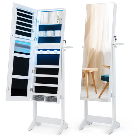 Edgeless Standing Jewellery Mirror with Storages, Lock, Hairdryer Mount and Internal Mirror with LED