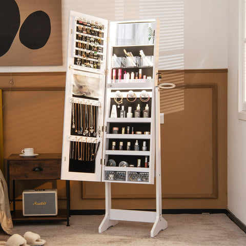 Edgeless Standing Jewellery Mirror with Storages, Lock, Hairdryer Mount and Internal Mirror with LED