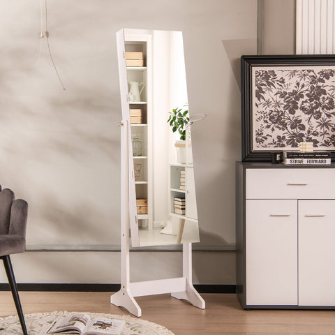 Edgeless Standing Jewellery Mirror with Storages, Lock, Hairdryer Mount and Internal Mirror with LED