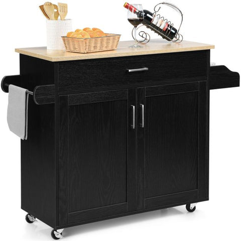 Classic and Spacious Kitchen Island Cart with Double Doors and Drawer