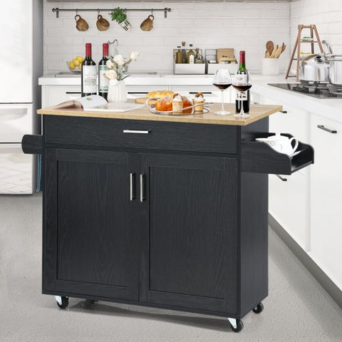 Classic and Spacious Kitchen Island Cart with Double Doors and Drawer