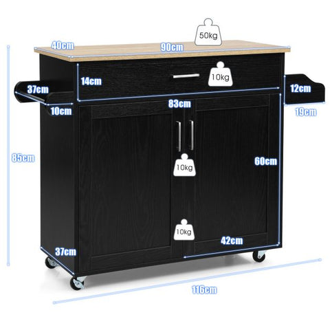 Classic and Spacious Kitchen Island Cart with Double Doors and Drawer
