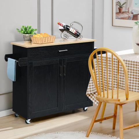 Classic and Spacious Kitchen Island Cart with Double Doors and Drawer