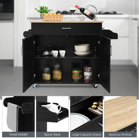 Classic and Spacious Kitchen Island Cart with Double Doors and Drawer