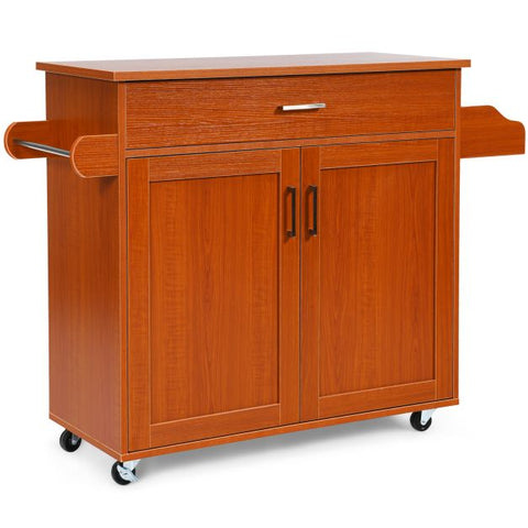 Classic and Spacious Kitchen Island Cart with Double Doors and Drawer