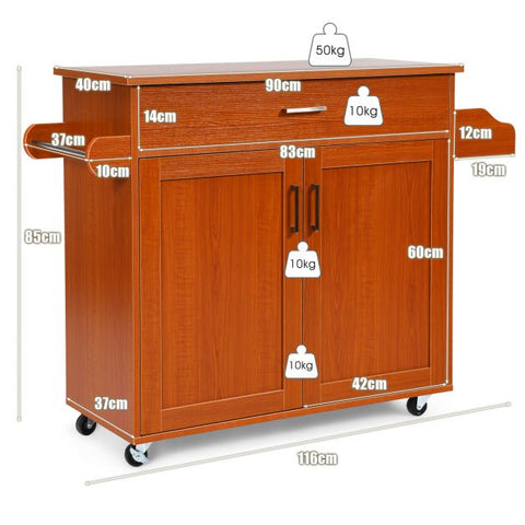 Classic and Spacious Kitchen Island Cart with Double Doors and Drawer