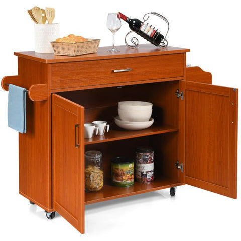 Classic and Spacious Kitchen Island Cart with Double Doors and Drawer