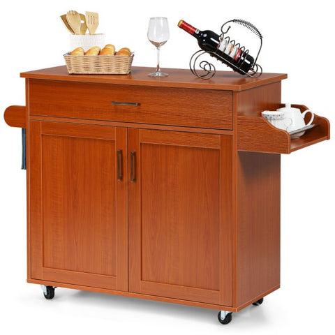 Classic and Spacious Kitchen Island Cart with Double Doors and Drawer