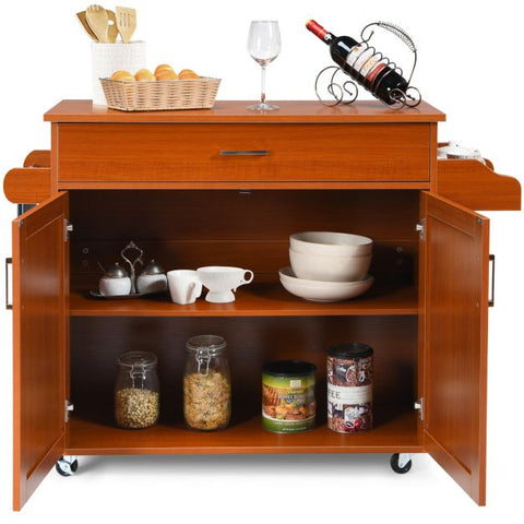Classic and Spacious Kitchen Island Cart with Double Doors and Drawer