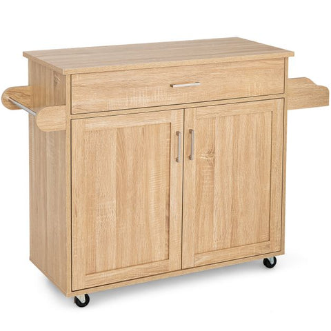 Classic and Spacious Kitchen Island Cart with Double Doors and Drawer