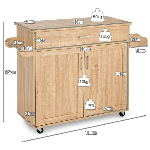Classic and Spacious Kitchen Island Cart with Double Doors and Drawer