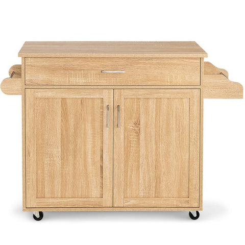 Classic and Spacious Kitchen Island Cart with Double Doors and Drawer