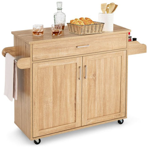 Classic and Spacious Kitchen Island Cart with Double Doors and Drawer