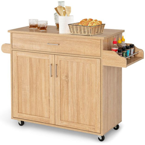 Classic and Spacious Kitchen Island Cart with Double Doors and Drawer