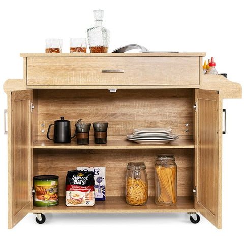 Classic and Spacious Kitchen Island Cart with Double Doors and Drawer