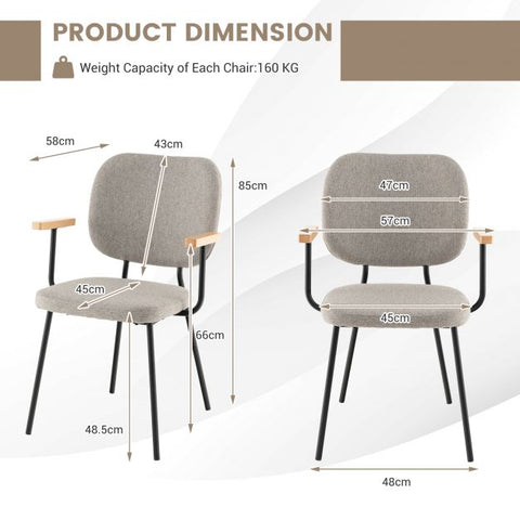 Minimalist Set of 2 Dining Chairs with Armrests