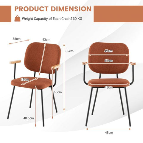 Minimalist Set of 2 Dining Chairs with Armrests