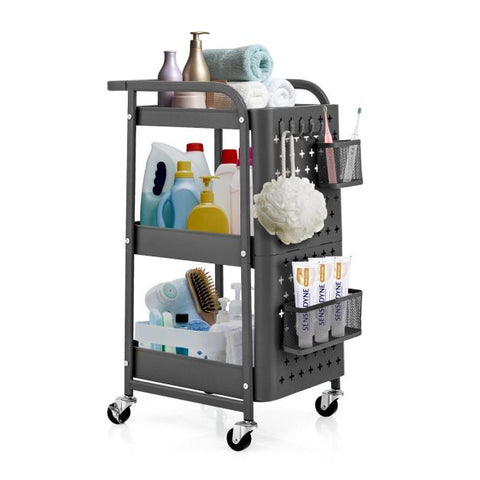 Compact and Multi-Use Utility Cart with Pegboards and Rolling Wheels