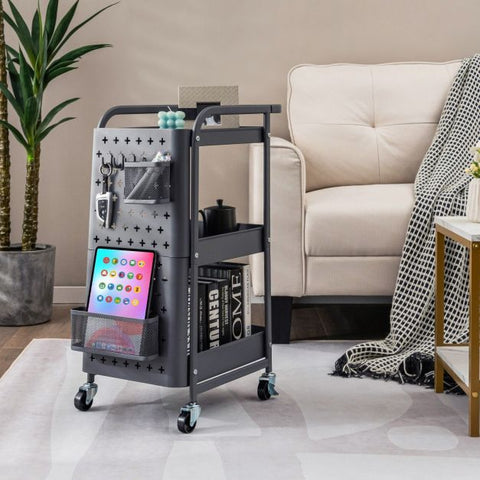 Compact and Multi-Use Utility Cart with Pegboards and Rolling Wheels