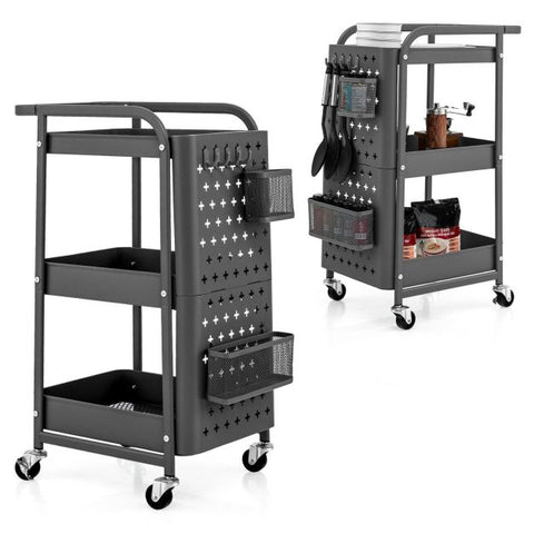Compact and Multi-Use Utility Cart with Pegboards and Rolling Wheels