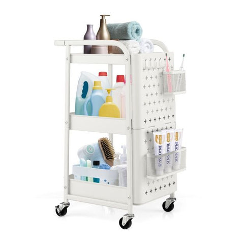 Compact and Multi-Use Utility Cart with Pegboards and Rolling Wheels