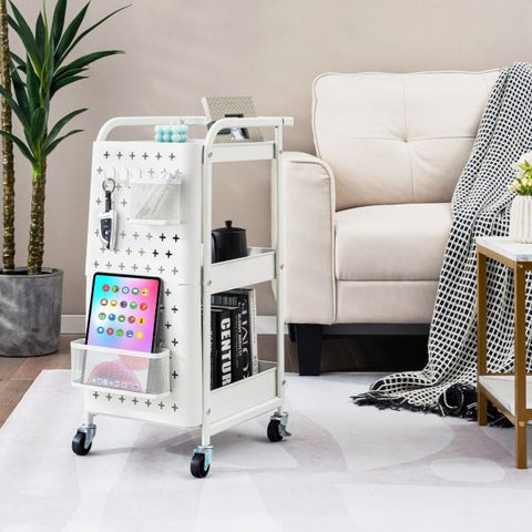 Compact and Multi-Use Utility Cart with Pegboards and Rolling Wheels