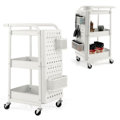 Compact and Multi-Use Utility Cart with Pegboards and Rolling Wheels