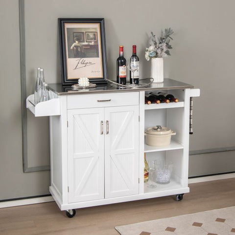 Kitchen Island Cart with Drawer Wine Rack and Adjustable Shelves-White