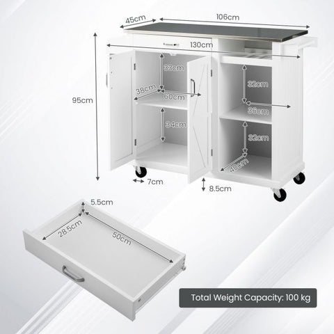 Kitchen Island Cart with Drawer Wine Rack and Adjustable Shelves-White