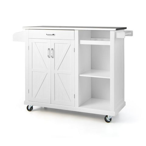 Kitchen Island Cart with Drawer Wine Rack and Adjustable Shelves-White